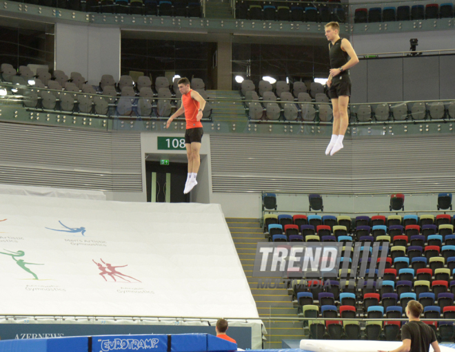 Bakıda batut gimnastikası üzrə Dünya Kubokunda iştirak edəcək idmançıların podium məşqləri. Azərbaycan, 4 mart, 2016